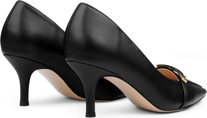 COLETER Women's Kitten Heels Pointed Toe Low Heel Pumps Comfortable Office Wedding Dress Shoes