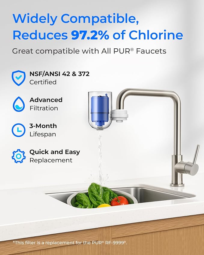Waterdrop C08A Faucet Water Filter, Compatible with All PUR® PLUS Water Filter, PUR® PLUS RF9999® Faucet Water Filter, NSF 42 Certified, 3-Month, 300-Gallon, 1 Pack