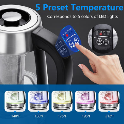 Aigostar Electric Kettle with Temperature Control and Tea Infuser 1500W, 1.7L Hot Water Kettle with Variable Temperature, Keep Warm Function, LED Indicator Light Change, Auto Shut-Off (Open Box)