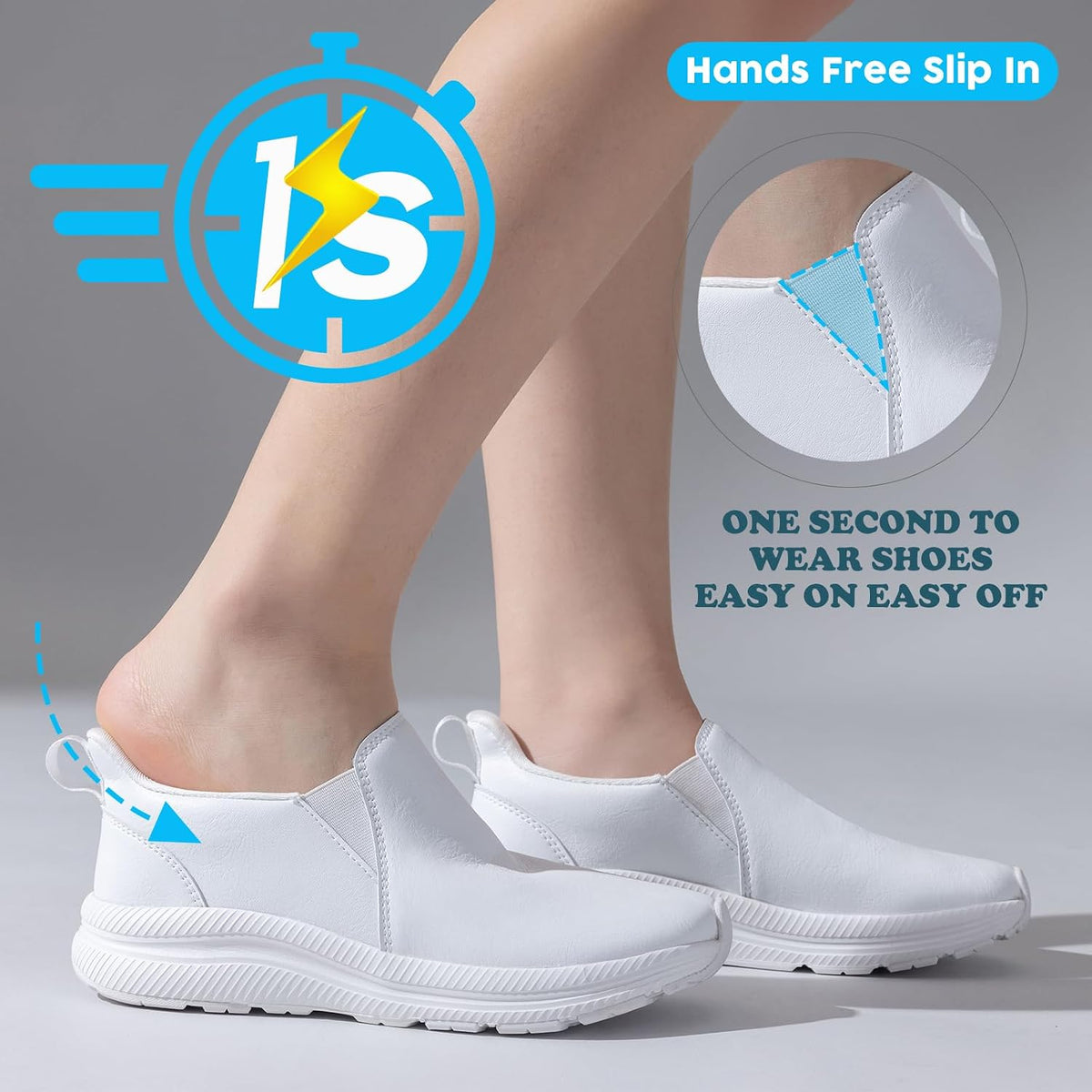ZOVE Wide Toe Box Shoes Women Wide Width Waterproof Leather Hands Free Nursing Sneakers Ultra Light Extra Wide Walking Sneakers Non-Slip Chef Diabetes Nurse Work Shoes