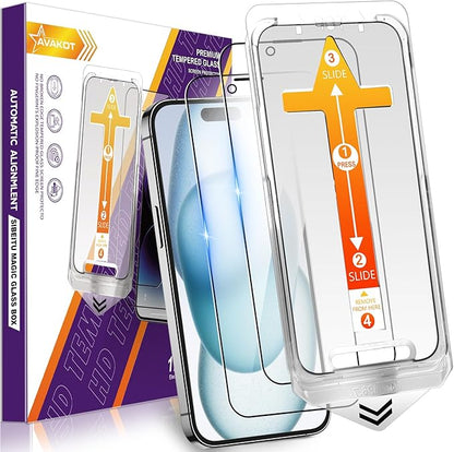 avakot-1 Pack Screen Protector for iPhone 15 Plus 6.7 inch, Tempered Glass Film for iPhone 15 Plus, HD Clear Full Coverage Edge with Easy Install Tray Kit, Bubble Free, Case Friendly