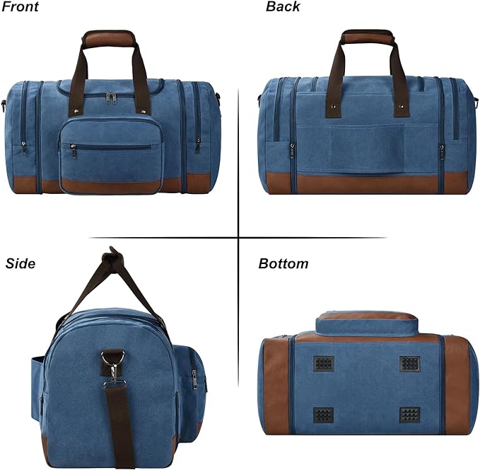 Litvyak Duffle Bag for Travel, 50L Canvas Travel Duffel Bags Overnight Weekend Gym Carry On Luggage Bag for Men & Womenn(Blue)