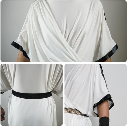 Men Ancient Greek Gods Toga Roman Senator Robe Caesar Costume with Belt Wristbands.