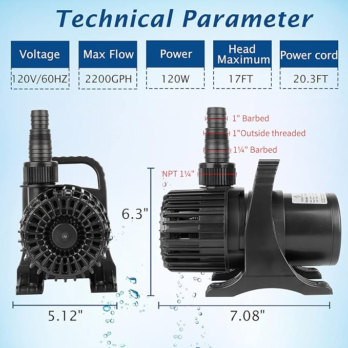 (2200GPH-120W,UL listed) PS- High Flow Submersible Water Pump - Pond Pump - Submersible Pump - Water Fountain Pump - Aquarium Pump,PS-2200