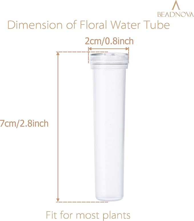 BEADNOVA Floral Water Tubes 2.8 Inch Plastic Water Tubes for Floral Flower Vials with Caps for Flower Arrangement Decoration (Clear, 20 Pcs)