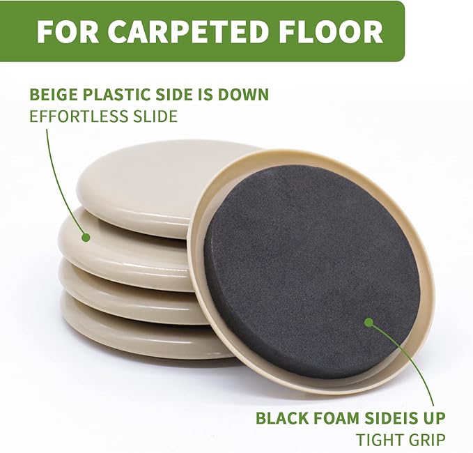 Furniture Sliders for Carpet 8 PCS - 3 12 inch Furniture Moving Slider Chair Legs Floors Protectors Move Your Furniture Easy  Safely(for Carpet)