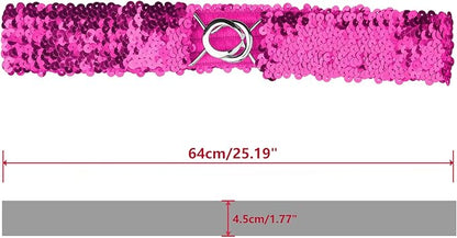 Allegra K Womens Plus Size Stretchy Skinny Waist Belts Shiny Sequins Decor Elastic Belts for Dresses