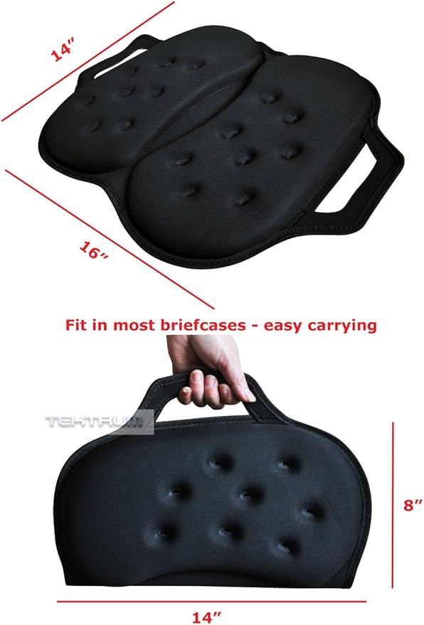 Tektrum Portable Foldable Cool Gel Orthopedic Seat Cushion with Handle for Travel, Airplane, Car, Home, Office, Chairs, - Relief for Tailbone, Sciatica, Back Pain, Prostate, Postnatal (TD-GS1205-BLK)