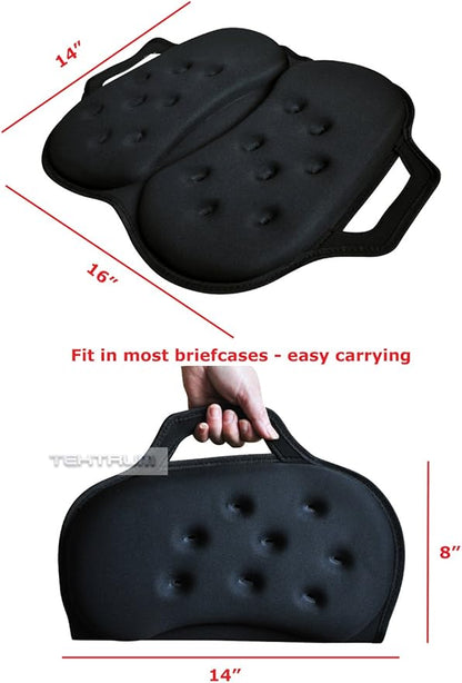 Tektrum Portable Foldable Cool Gel Orthopedic Seat Cushion with Handle for Travel, Airplane, Car, Home, Office, Chairs, - Relief for Tailbone, Sciatica, Back Pain, Prostate, Postnatal (TD-GS1205-BLK)