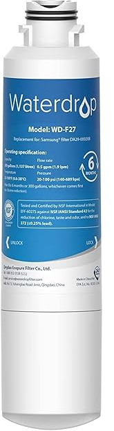 Waterdrop DA29-00020B Replacement for Samsung Water Filter HAF-CINEXP, DA29-00020B, HAF-CIN, DA29-00020B-1, RF28HMEDBSR, RF263BEAESR, RS25J500DSR, RF263TEAESG, HDX FMS-2, DA97-08006A-1, 1 Filter