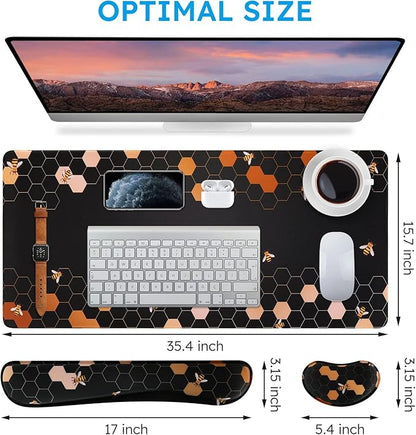 iCasso Keyboard Mouse Pad Set,Extended Gaming Mouse Pad Keyboard Wrist Rest Support, Memory Foam, Easy Typing Pain Relief, 3Pcs (35.4A15.7 in) Large Ergonomic XXL Ultra Thick Mousepad Desk Mat