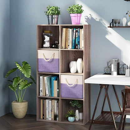 PRANDOM Large Foldable Cube Storage Bins 11x11 inch 4-Pack Fabric Linen Storage Baskets Cubes Drawer with Cotton Handles Organizer for Shelves Nursery Closet Bedroom Purple