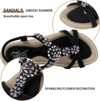 SHIBEVER Flat Sandals for Women Dressy: Summer Comfortable Ankle Strap Womens Sandal