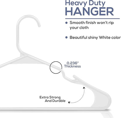 Utopia Home Plastic Hangers 50 Pack - Perfect for Clothes Hangers Space Saving - Durable and Strong Coat or Pant Hangers for Closet Organizers and Storage with Shoulder Grooves (White)