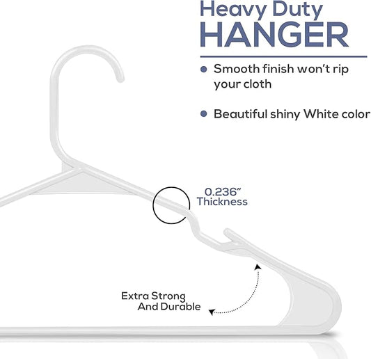 Utopia Home Plastic Hangers 50 Pack - Perfect for Clothes Hangers Space Saving - Durable and Strong Coat or Pant Hangers for Closet Organizers and Storage with Shoulder Grooves (White)