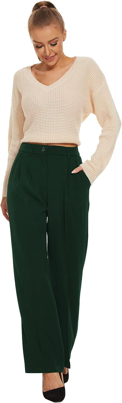 Size Medium, Regular Length, KICZOY Women's Corduroy Loose Mid Rise Pant Casual Fall Straight Leg Elastic Waist Pants with Pockets.