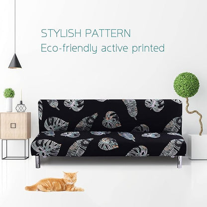 Beacon Pet Stretch Sofa Slipcover Armless Futon Cover Printed Fitted Furniture Protector Elastic Polyester Spandex Washable Armless Sofa Cover Folding Couch Shield Sofa Cover