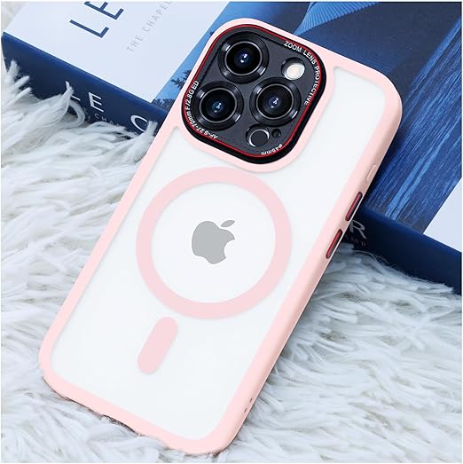 JUESHITUO for iPhone 15 Pro Max Case with Integrated Camera Lens Protection, [Tailored for MagSafe] [Mil-Grade Shockproof Defense] Translucent Matte Protective Case for iPhone 15 Pro Max, Pink