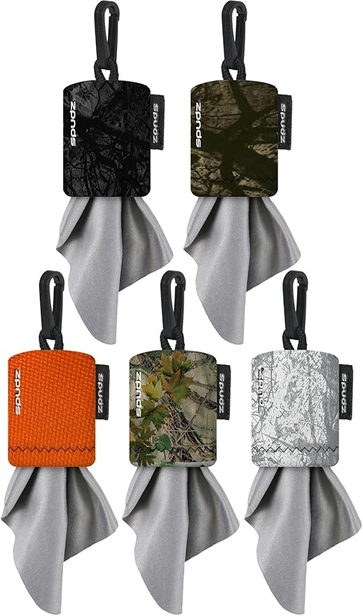 SPUDZ Ultra Variety Pack  Five 6" x 6" Microfiber Towels wNeoprene Pouches  Premium Microfiber Cleaning Cloths for Laptops, Lenses, Cameras, Screens, and More  5 Color Variety Pack (Outdoor)