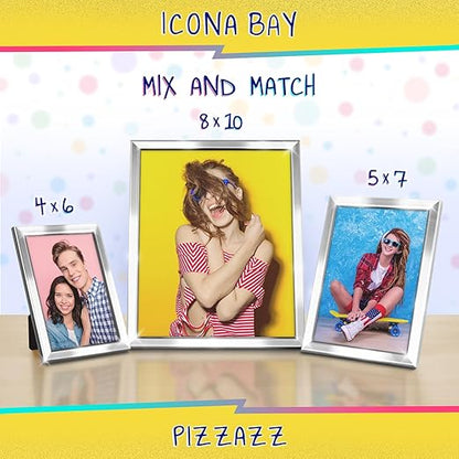 Icona Bay 5x7 Picture Frame, Silver Solid Wood Scandinavian Style Frame for Photo, Pizzazz Collection