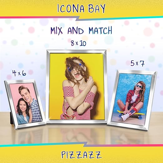 Icona Bay 5x7 Picture Frame, Silver Solid Wood Scandinavian Style Frame for Photo, Pizzazz Collection