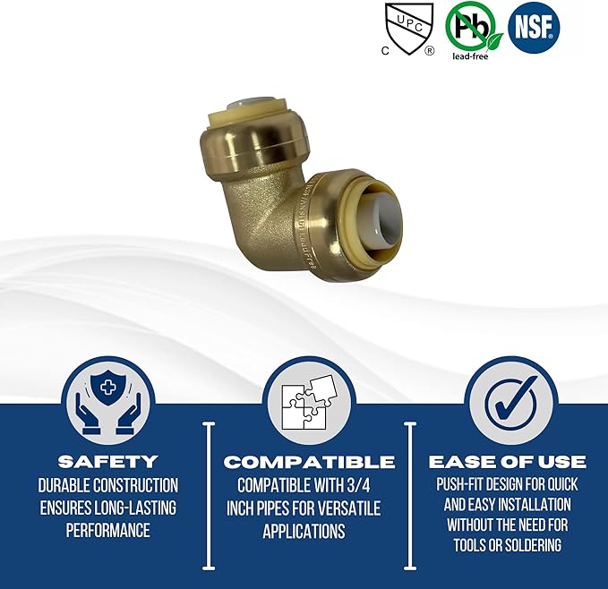 Push Fit 3/4 Inch x 3/4 Inch Push Fit Elbow, 27-2-3=2XX, 1 Pieces