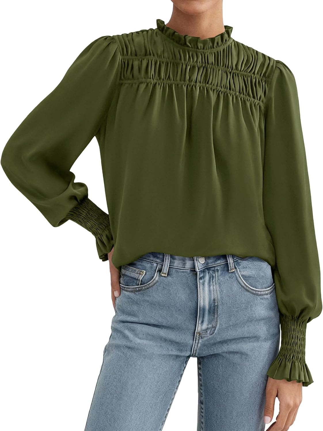 PRETTYGARDEN Blouses for Women Dressy Casual Fall Outfits 2026 Frill Neck Long Sleeve Shirts Satin Work Business Casual Tops