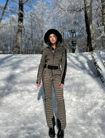 Black & white small GSOU SNOW Womens Ski Suit One Piece Snowsuit Snowboard Slim Insulated Jumpsuit Jacket Waterproof Windproof for Outdoor Sports
