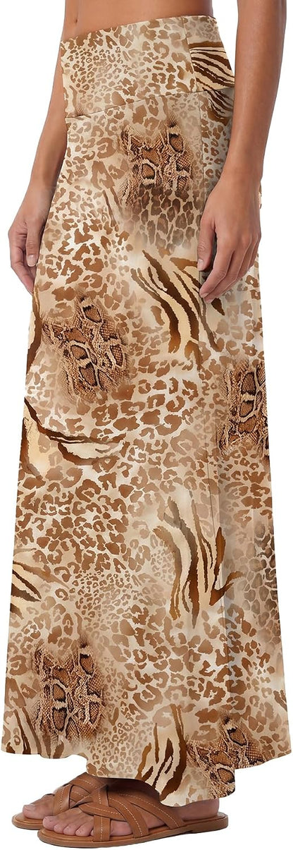 Women's Casual High Waist Solid Flare Long Maxi Skirt