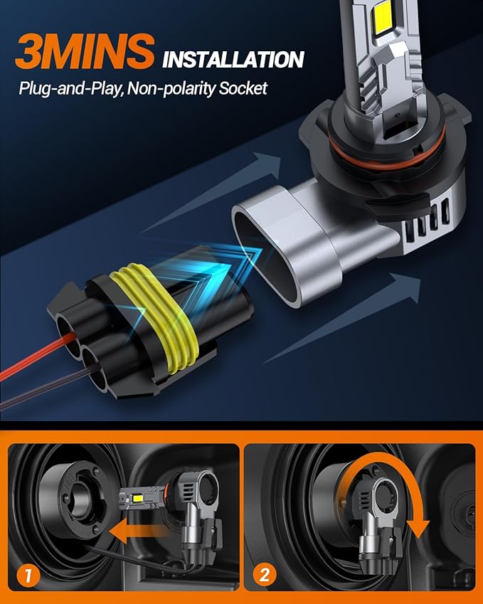 SEALIGHT 9005HB3 9006HB4 Fog Bulbs Combo, 60000LM with 14000RPM Cooling Fan 1:1 Design 9005 9006 Fog Bulbs, Plug-N-Play, Pack of 4