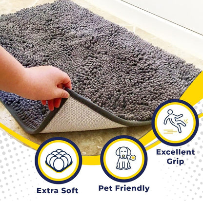 Muddy Mat® | Super Water Absorbent Door Mat Indoor, Microfiber Quick Dry Chenille Entryway Rug, Slip Resistant Front Door Mat, Indoor Mats for Entryway, Machine Washable Pet Rug, Grey 28"x18"