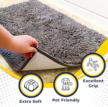 Muddy Mat Shown on TV  Super Absorbent Microfiber Dog Door Mat for Muddy Paws, Non-Slip Washable Pet Rug, Quick Dry Chenille Entryway Carpet, Machine Washable Indoor Outdoor mat, Grey 30"x19"