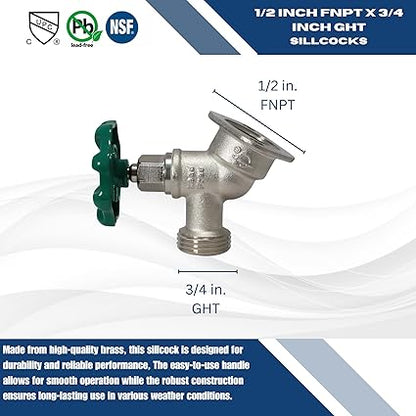 12" Female NPT x 34 GHT Sillcocks, GHT (Garden Hose Threaded) - Brass 26-2-3 (2)