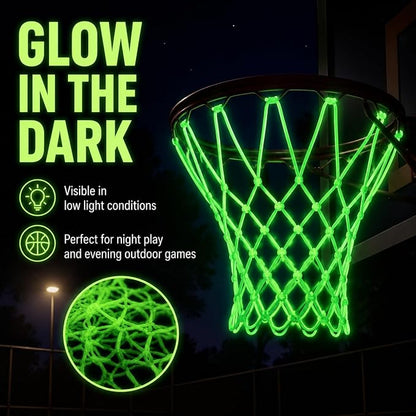 Glow in the Dark Basketball Net 12 Loops Nylon Hoop Net Replacement Heavy Duty Outdoor Luminous Basket Ball Net Green