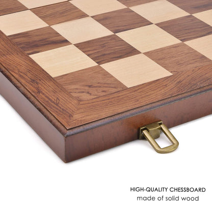 AMEROUS Wooden Chess & Checkers Set with Upgraded Weighted Chess Pieces, 15 Inches (2 in 1) Chess Board Games for Kids, Adults w/ 2 Extra Queens / 24 Cherkers Pieces/Gift Package