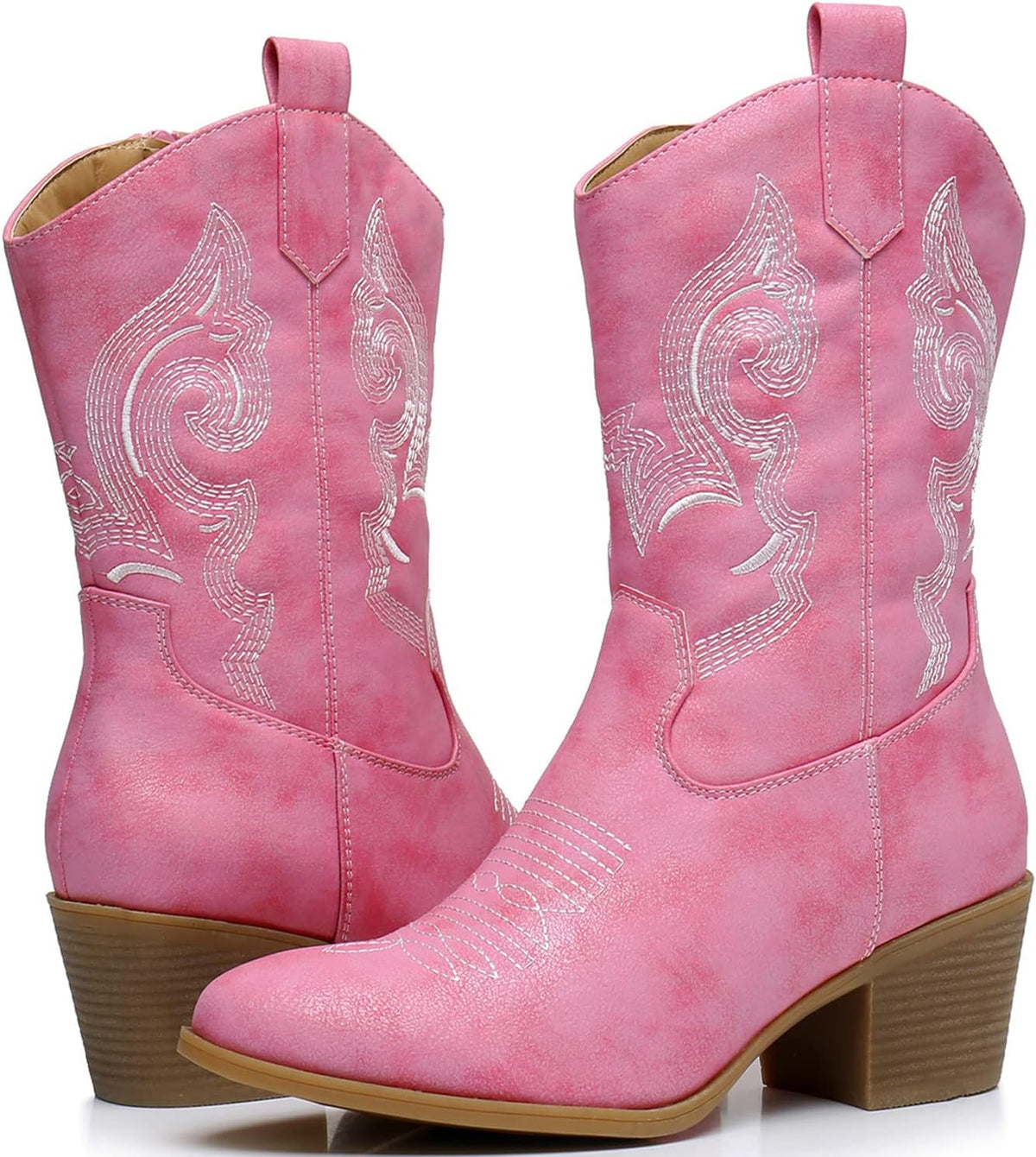Women's Mid Calf The Western Cowgirl Boots Fashion Cowboy Boots For Women Chunky Low Heel