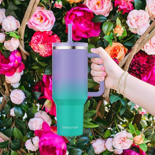 40 oz Tumbler with Handle and Flip Straw Lid - Upgraded Insulated Traveler Tumblers with Lids Straws Vacuum Leak Proof Stainless Steel 40oz Cup Mug Gifts for Men Women Him Her (Oasis)