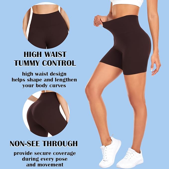 FULLSOFT High Waisted Biker Shorts for Women-5" Tummy Control Fitness Athletic Workout Running Yoga Gym Shorts