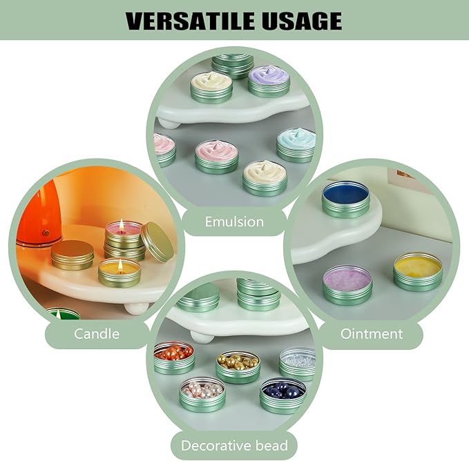 Candle Container Aluminum Tin Jars 14 Pack Candle Tins Salve Tins Versatile Small Containers with Lids Metal Tin for Balms,Spices,Salve,Crafts(Pale Green)
