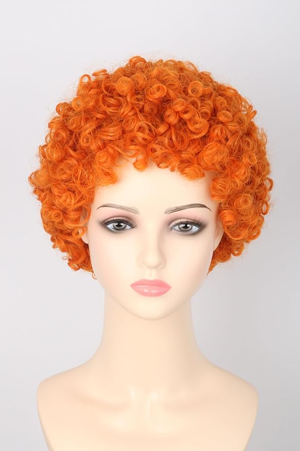 Woman or Girls Annie Wig Orange Short Curly Afro Wig for Girls Halloween Party Costume Cosplay Wig