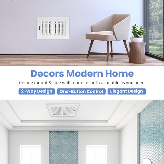 14 x 6 Inch Duct Opening Air Vent Covers for Wall or Ceiling - High Airflow 2 Way Steel Ventilation - Adjustable WallCeiling Register, 15-34 Inch x 7-34 Inch Overall Dimensions