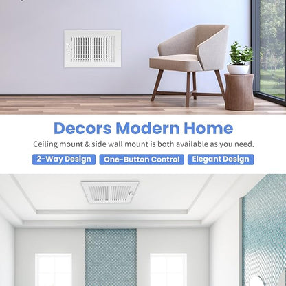 14 x 6 Inch Duct Opening Air Vent Covers for Wall or Ceiling - High Airflow 2 Way Steel Ventilation - Adjustable WallCeiling Register, 15-34 Inch x 7-34 Inch Overall Dimensions