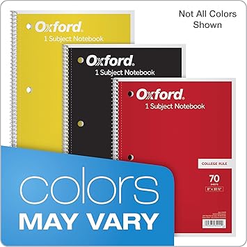Oxford 1-Subject Notebook, 8 x 10-12, College Rule, 70 Sheets (65022) (Pack of 2)