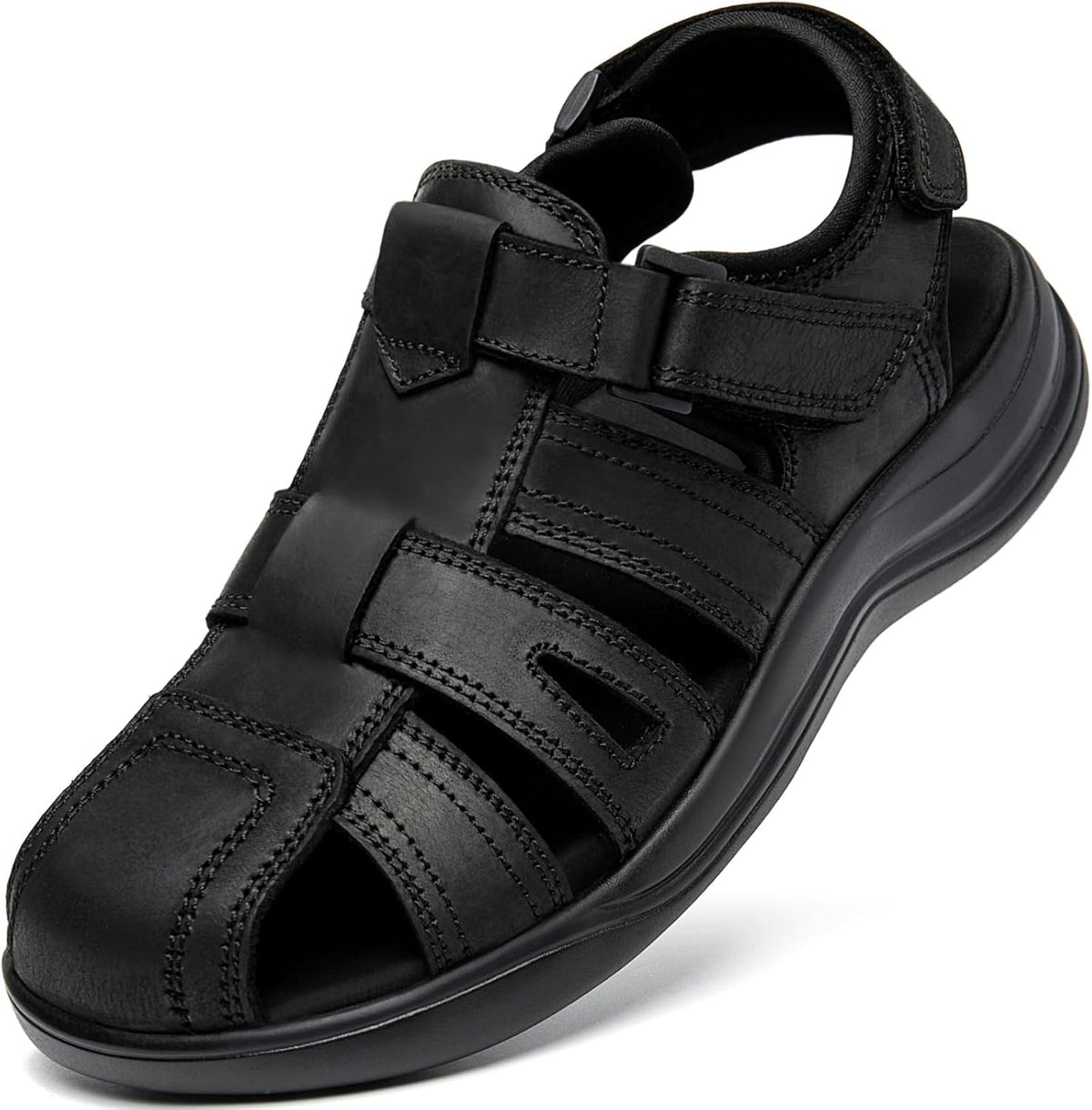 Size 13 Men's Sport Sandals Closed Toe Leather Hiking Athletic Walking Outdoor Beach Trail River Fishing Water Shoes Lightweight Comfortable Waterproof