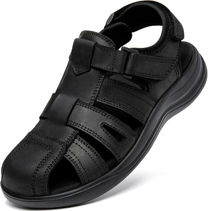 Size 13 Men's Sport Sandals Closed Toe Leather Hiking Athletic Walking Outdoor Beach Trail River Fishing Water Shoes Lightweight Comfortable Waterproof