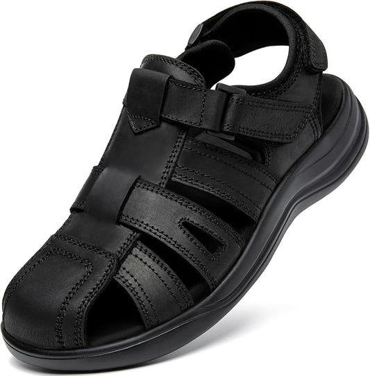 Size 13 Men's Sport Sandals Closed Toe Leather Hiking Athletic Walking Outdoor Beach Trail River Fishing Water Shoes Lightweight Comfortable Waterproof