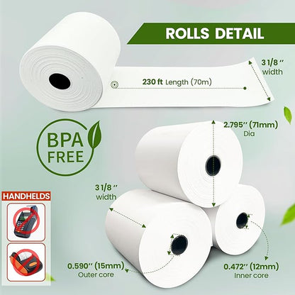 3 1/8 x 230 Thermal Paper Receipt Rolls (10 PACK) [USA Based Brand] 55 GSM - Compatible with All POS Systems, Cash Registers - BPA Free, Premium Quality Receipt Paper Rolls