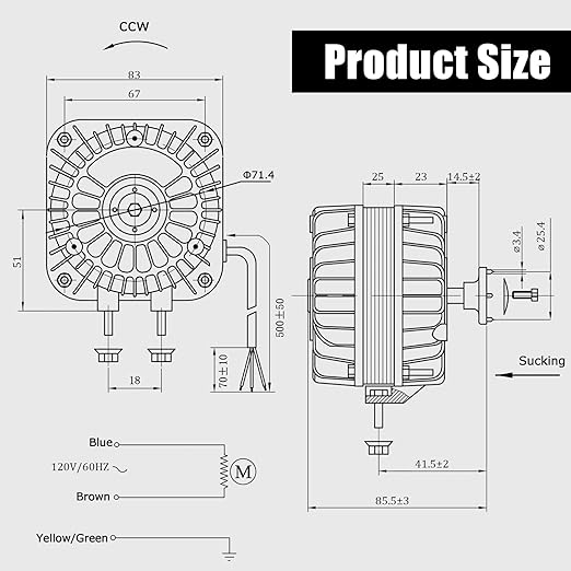 YZF18-25 Fan AC Motor(Copper Wire)120V 60HZ 18W 1.01A,YZF18-25 Shaded Pole Motor,with Single Phase, 4 Shaded Poles 1550 rmin,Suitable for Condenser, Evaporator, Radiator and Other Cooling Equipment