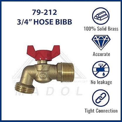 Brass Ball Similar to Arrowhead 79-212 34" Male NPT inlet with 34 water hose outlet ideal for gardens and patios Llave de Manguera o Nariz 34" Hose Bibb 34" Llave de Manguera Esfera Mariposa