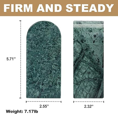 Koville Indian Natural Marble Bookends for Shelves, Decorative Book Ends, 7lbs Heavy-Duty Marble Book Holders, Bookshelf Apartment Decor for Normal BooksCDVideo Games(Indian Green)